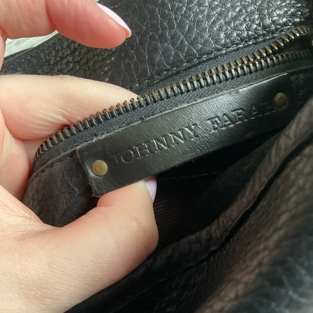 Johnny Farah Large Black Leather Unisex Convertible Briefcase Travel Bag EUC